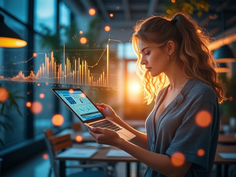 Professional analyzing financial data with holographic chart projections