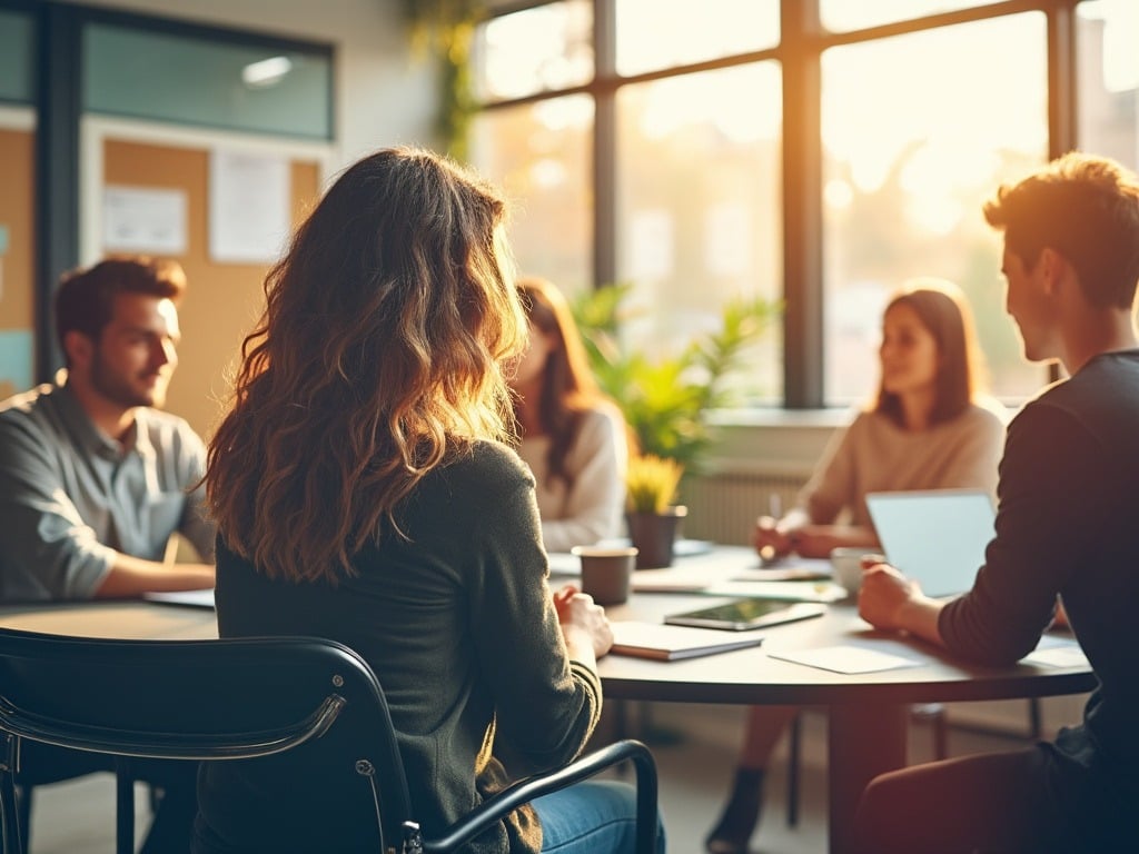 Collaborative team meeting around a table
